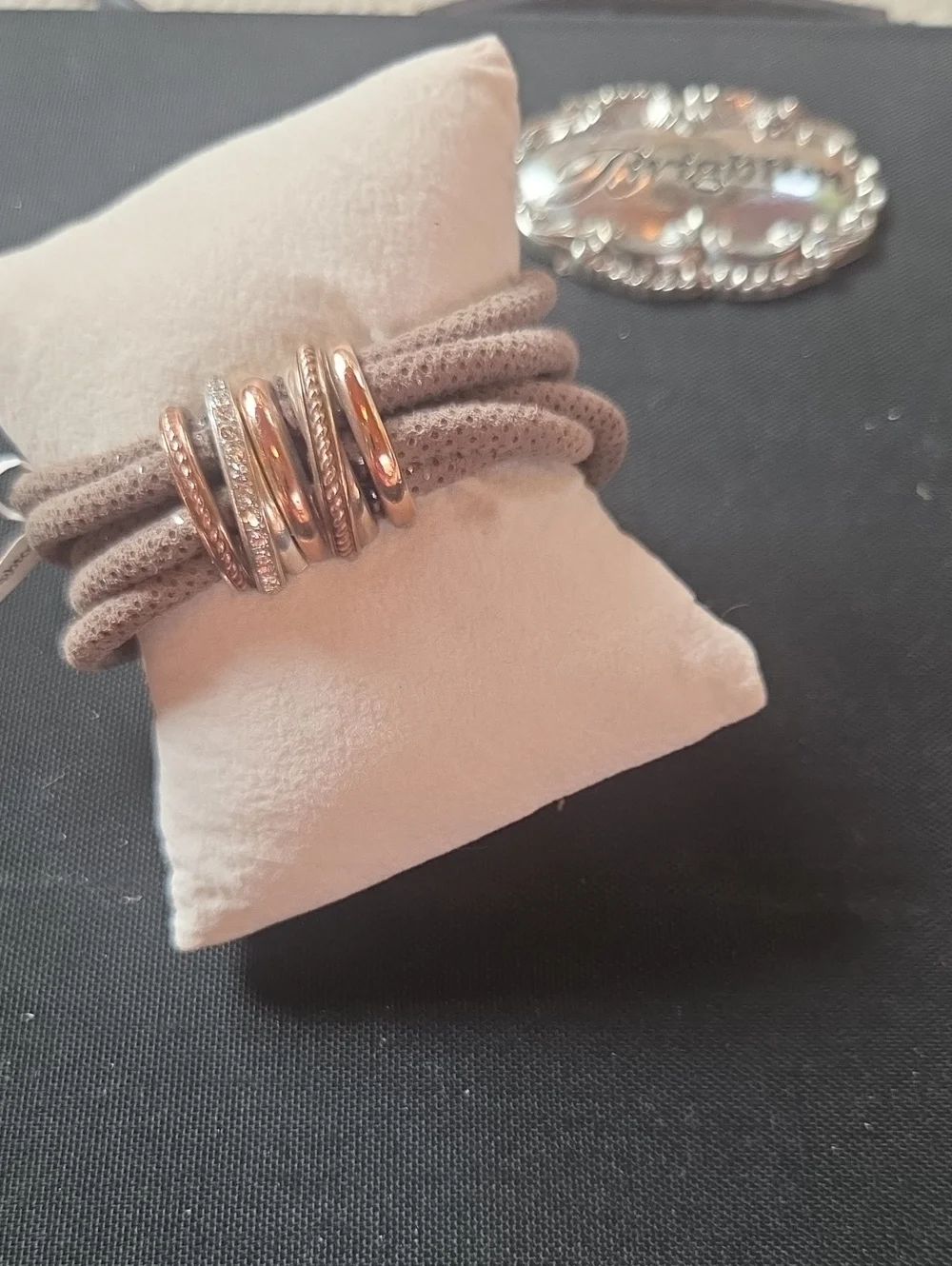 Brighton Rose Gold and Silver Multi-Ring Leather Bracelet